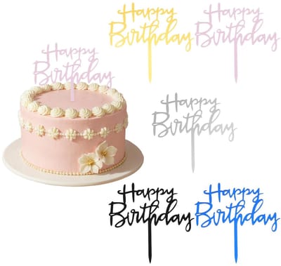 Dailygoods- Taartdecoratie - 5 stuks Taarttoppers - Happy Birthday - Duurzaam Acryl - Verjaardag - Eenvoudig te Reinigen - Elegante Touch - Taarttopper