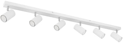 Plafondspot Plafondlamp 6-vlam wit, beweegbare spots, woonkamerlamp metaal, 6x GU10 stopcontacten, LxBxH 115x6x12cm