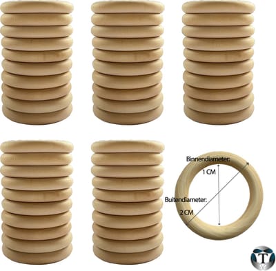 Houten Ringen | Set van 50 stuks | 2 CM | Hobby | DIY | Diverse Maten | Doe het zelf | Ringen | Kralen | Macramé | Plantenhanger | Wandkleed | Woondecoratie | Interieur | Natuurlijk | Onbewerkt | TheOldOmen |