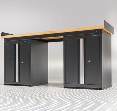 Datona® Werkbank PRO eiken - 2 opbergkasten - 200 cm - Zwart