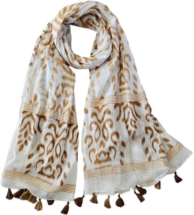 Mooie Dames Sjaal XL- Beige wit Zomersjaal van 100% Katoen - Voorjaarssjaal - Lichte Sjaal - Dunne Sjaal - Mode Sjaal - Fashion Shawl 190 x 110 cm