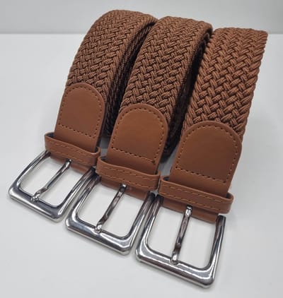 3 pack deal - Elastische riem - gevlochten broekriem - dames en heren riemen - kleur Bruin 105 cm