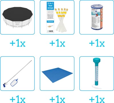 Zwembad Accessoirepakket voor Bestway Fast Set Opblaasbaar zwembad - 366x76 cm - Rond - Met filterpomp - Bestway - 57274 - 6-delig