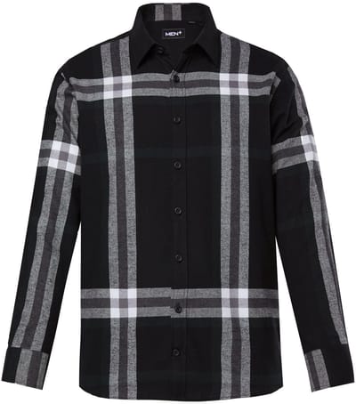 Men Plus - Heren - Flanellen geruit overhemd lange mouw kentkraag comfort fit - Zwart - Maat 3XL