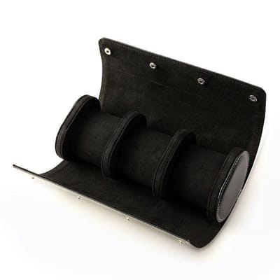 GELLDG Horloge Reisetui - Horloge Doos met 3 Vakken - Horloge Rol - PU Leer - 23,2×6,8×9,7cm - Geschikt voor Reizen - Zwart