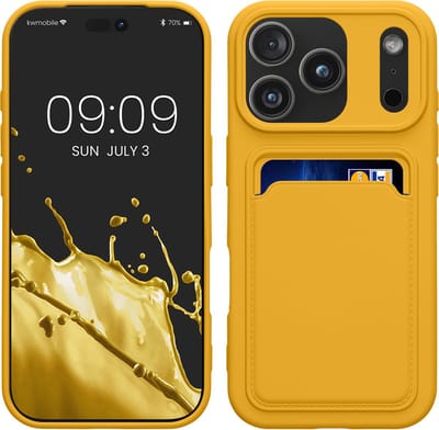 kwmobile telefoonhoesje geschikt voor Apple iPhone 18 Pro / iPhone 17 Pro - Hoesje met pasjeshouder - TPU case in stralend geel
