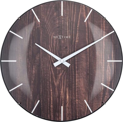NeXtime Edge Wood Dome – Stille Wandklok – 35 cm – Bol Glas – Bruin