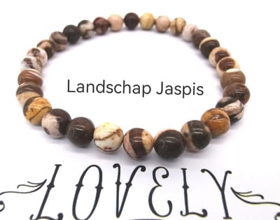 Armband – Edelsteen - Landschap Jaspis - 6mm Kralen - 18 cm - vermindert verlegenheid en angst.