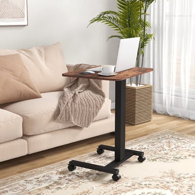 MODFU - Verstelbare Laptoptafel - 4 Wielen Met 2 Remmen - Zit-Sta - Staal En Multiplex - Bruin - 65 x 48 x 68-108 cm