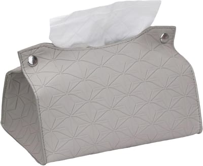 Decoratieve Zakdoekdoos van PU-leer – 20 x 12,5 x 14 cm – Grijs voor Auto, Slaapkamer, Kantoor en Eettafel
