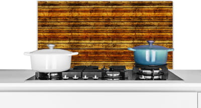 Spatscherm keuken 90x45 cm - Kookplaat achterwand Vintage - Hout - Patronen - Planken - Muurbeschermer - Spatwand fornuis - Hoogwaardig aluminium