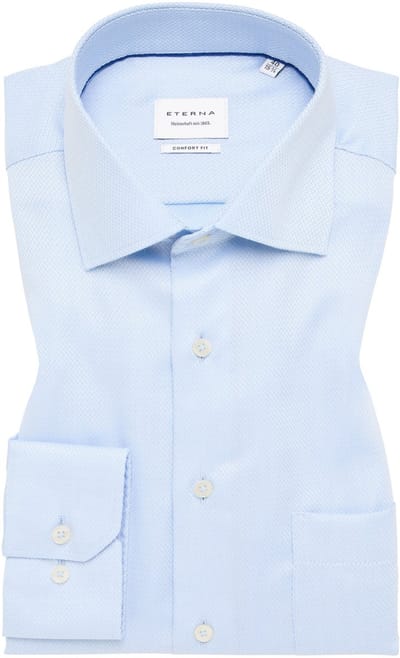 ETERNA comfort fit overhemd - structuur - lichtblauw - Strijkvrij - Boordmaat: 42