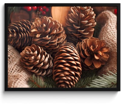 Poster in lijst - Fotolijst 70x50 cm - Posters - Dennenappels - Boom - Winter - Natuur - Bruin - Posterlijst zwart - Decoratie - Wanddecoratie woonkamer - Muurdecoratie slaapkamer
