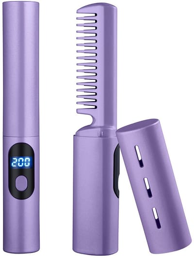 2-in-1 Stijl- en Krultang – Oplaadbare Stijlborstel, Keramische Verwarming, Negatief-Ionen Stijlborstel, Draadloos, Draagbaar, Mini Stijltang, Stijltang, Krultang, Krultang, Stylingborstel