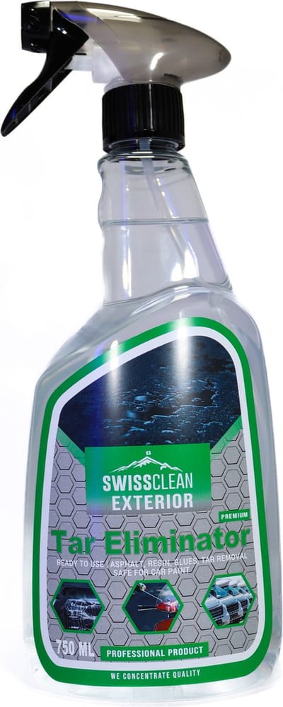 Swiss Clean | Tar Eliminator Premium | Professionele hars, teer, asfalt, lijm, verwijderaar reiniger voor auto | Tegen sterk vuil en aanslag | Spuitfles 750 ml | Exterior clean | Reiniger auto | Cleaner | Spray | Auto wassen | Car cleaning