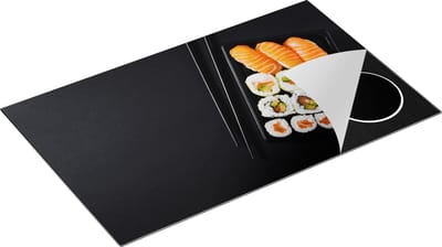 Chefcare Inductie Beschermer Sushi met Stokjes op een Zwarte Achtergrond - 85x52 cm - Afdekplaat Inductie - Kookplaat Beschermer - Inductie Mat