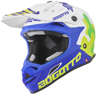 Bogotto V328 Camo Fiberglass Wit Blauw Crosshelm - Helm