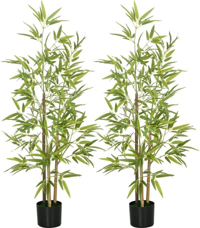 RM Store® - Set Van 2 Kunstplanten - Inclusief Sterke Potten - Woonkamer - Bamboe Design - Groen - 15 x 15 x 120 cm.