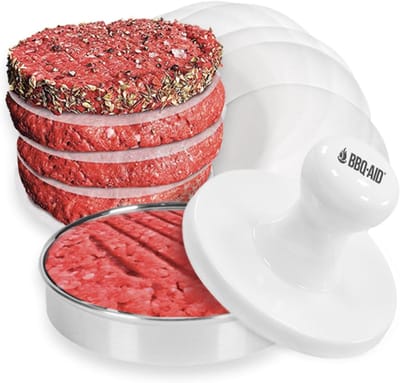 Burger Pers - Patty Maker - Gelijkmatig Bakken - Porseleinen Pers Roestvrij Staal - 14 x 13 x 10 cm