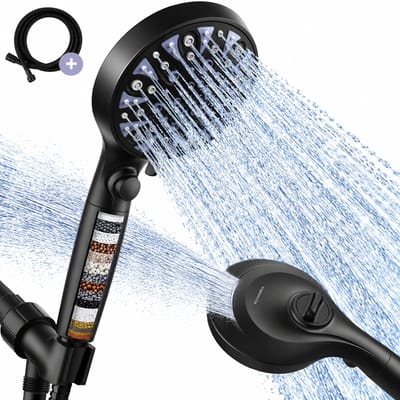 Ecoworks Douchekop met Hoge druk en Filter - Met Doucheslang - 8 ionische Sproeistanden - Antikalk Bescherming - Waterbesparende regendouche
