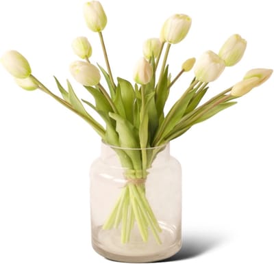 WinQ- Kunsttulpen In Wit-15 tulpen-incl.glasvaas-kunstbloemen