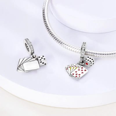 Charm Koper Creatief Poker Kaart Dobbelsteen Hanger Past op Charm Plata Echte Armbanden Kralen Vrouwen Sieraden Knutselen Cadeau white