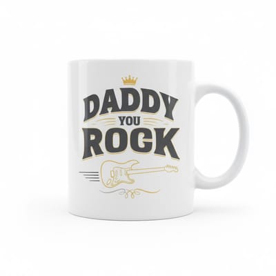 Daddy You Rock Witte Mok 330ml – Stoere Gitaar Design Vaderdag Cadeau voor Papa