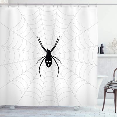 ABAKUHAUS Douchegordijn Spinnennet – Modern ontwerp – 175x180 cm – Wit/Zwart