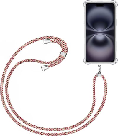 Telefoonkoord + Hoesje Geschikt voor Apple iPhone 16 - Lengte Verstelbaar - Telefoonketting - Shock Proof Case - Meerkleurig