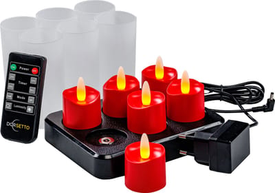 DORSETTO Rode oplaadbare LED waxine kaarsjes 105 uur -waterdicht- met Afstandsbediening – 6 Stuks – timerfunctie