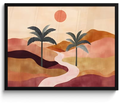 Poster in lijst - Fotolijst 70x50 cm - Posters - Heuvels - Palmbomen - Abstract - Posterlijst zwart - Decoratie - Wanddecoratie woonkamer - Muurdecoratie slaapkamer