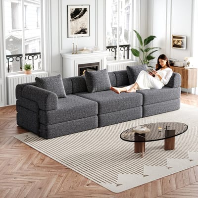 MODFU Slaapbank - 2-In-1 Functie En Opbergvak In Armleuning - Modern - Chenille - Grijs