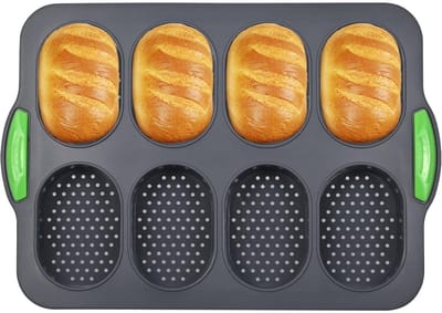 GELLDG Siliconen bakvorm - Bakvorm voor baguettes - Bakvorm voor broodjes - Geschikt voor broodjes, baguettes en hotdogs - Perfect om op een bakplaat te bakken - Grijs