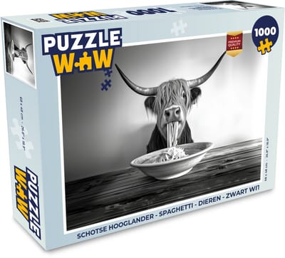 Puzzel Schotse Hooglander - Spaghetti - Dieren - Zwart wit - Legpuzzel - Puzzel 1000 stukjes volwassenen