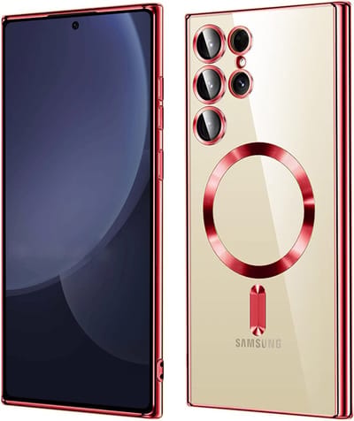 Hoesje geschikt voor Samsung Galaxy S25 Ultra - Techsuit Luxury Crystal Back Cover - Geschikt voor MagSafe - Transparant/Rood
