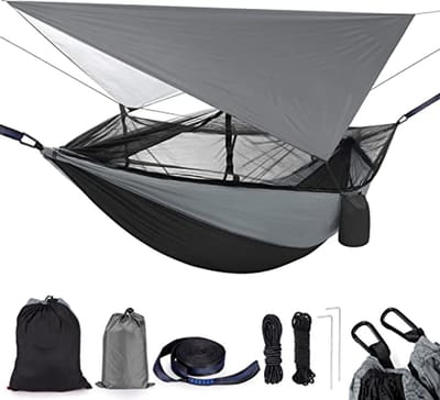 Lichte 2-persoons campinghangmat met klamboe - Zware waterdichte nylon hangmat voor buiten en reizen
