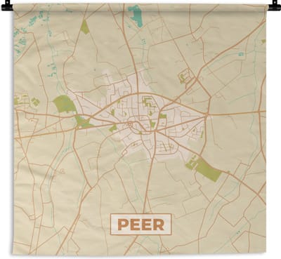 Wandkleed - Wanddoek - Peer - Vintage - Retro - Plattegrond - Kaart - Stadskaart - 180x180 cm - Wandtapijt