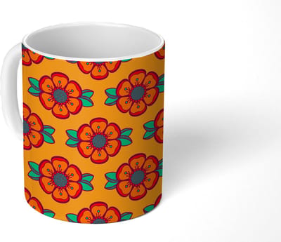 Mok - Koffiemok - Design - Retro - Rozen - Oranje - Mokken - 350 ML - Beker - Koffiemokken - Theemok