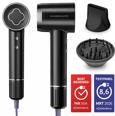Sansbeauté® Föhn met Diffuser - Krullen - 110.000RPM - Ionische Haardroger met Borstel - 3 Standen - 3 Opzetstukken - Reisföhn - Sèche Cheveux - Krul Feun Set - Haarföhn met Defuser - Hair Blow Dryer - Kappersfohn - 2000W