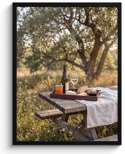 Poster in lijst - Fotolijst 60x80 cm - Posters - Picknick - Wijn - Kaasplankje - Posterlijst zwart - Decoratie - Wanddecoratie woonkamer - Muurdecoratie slaapkamer