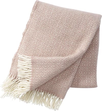 Klippan - Stella - Nude Wolwit - Plaid met franjes - Wollen plaid - Woondeken -  130cm x 200cm - Wasbaar - 100% Wol