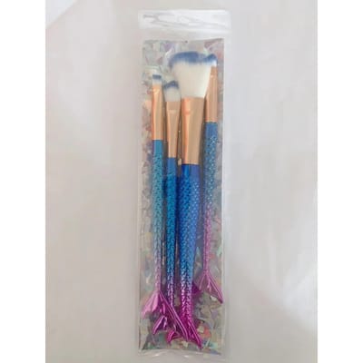 Vierdelige Make-up Kwastenset Zeemeermin Kleurrijk Zacht Haar Poederkwast Schoonheid Make-up Gereedschap blauw