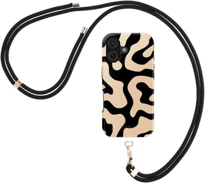 Selencia Design Hoesje met Magnetische Ring inclusief Zwart Telefoonkoord - Geschikt voor Apple iPhone 16 - Art Wave Black