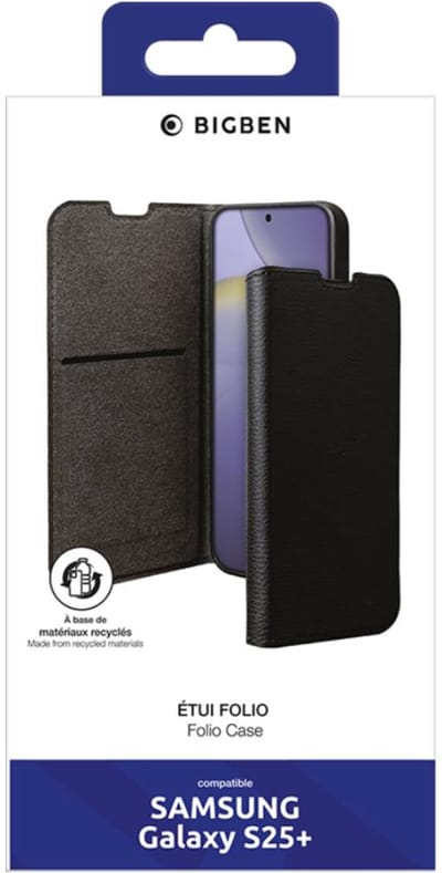 Bigben Connected, Hoesje geschikt voor Samsung Galaxy S25 Plus - Folio met Standaard & Kaarthouders, Zwart
