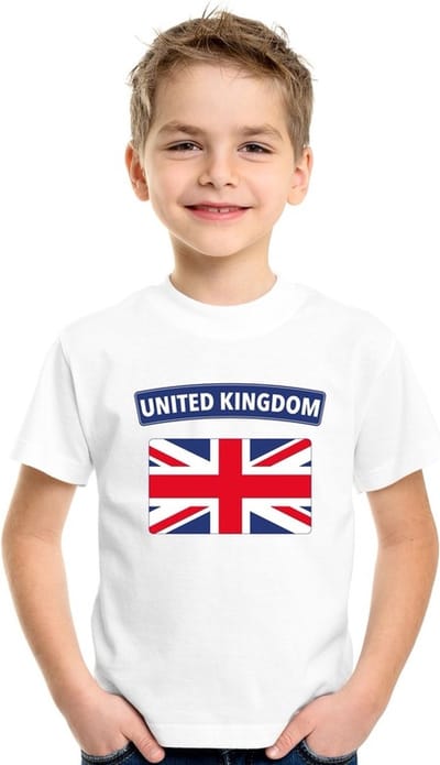 Supporters kleding - t-shirt van vlag Groot Brittannie - wit - voor kinderen - korte mouwen - sport 110/116