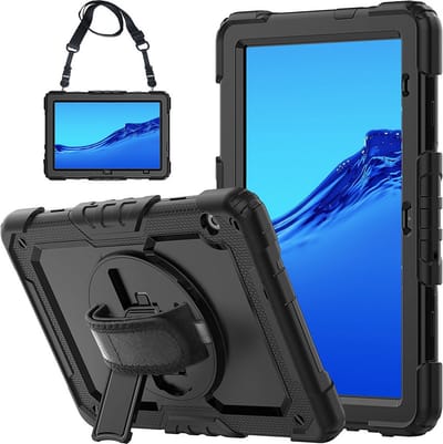Huawei MediaPad T5 Hoes met ingebouwde Screenprotector | Inclusief Handriem en Schouderriem | Extreme bescherming | Ideaal voor zakelijk gebruik Zwart