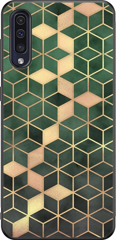Leuke Telefoonhoesjes - Hoesje geschikt voor Samsung Galaxy A50 - Groen kubus - Backcover zwart - Print / Illustratie - Groen