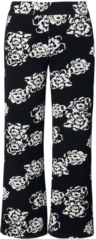MIAMODA - Dames - Broek bloempatroon elastische tailleband - Zwart - Maat 44