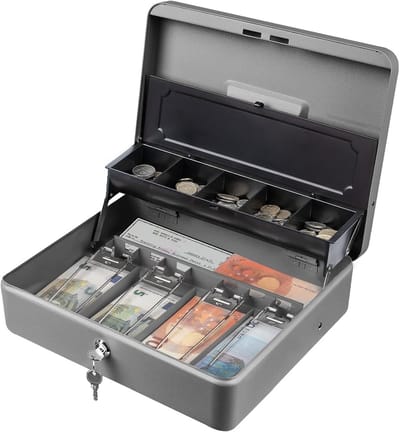 Kassalade voor Munten en Bankbiljetten met Handmatige en Automatische Opening - 4 Vakken voor Bankbiljetten - 30 x 24 cm