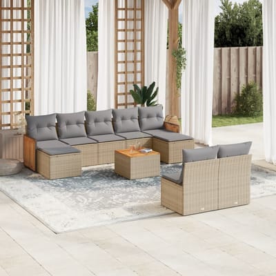 vidaXL - 10-delige - Loungeset - met - kussens - poly - rattan - beige